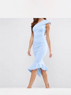 NWT asos Light Blue One-Shoulder Ruffle Hem Dress